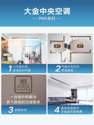 DAIKIN/大金中央空調(diào)4匹一拖三家用多聯(lián)機(jī)小戶型兩房兩廳PMX系列