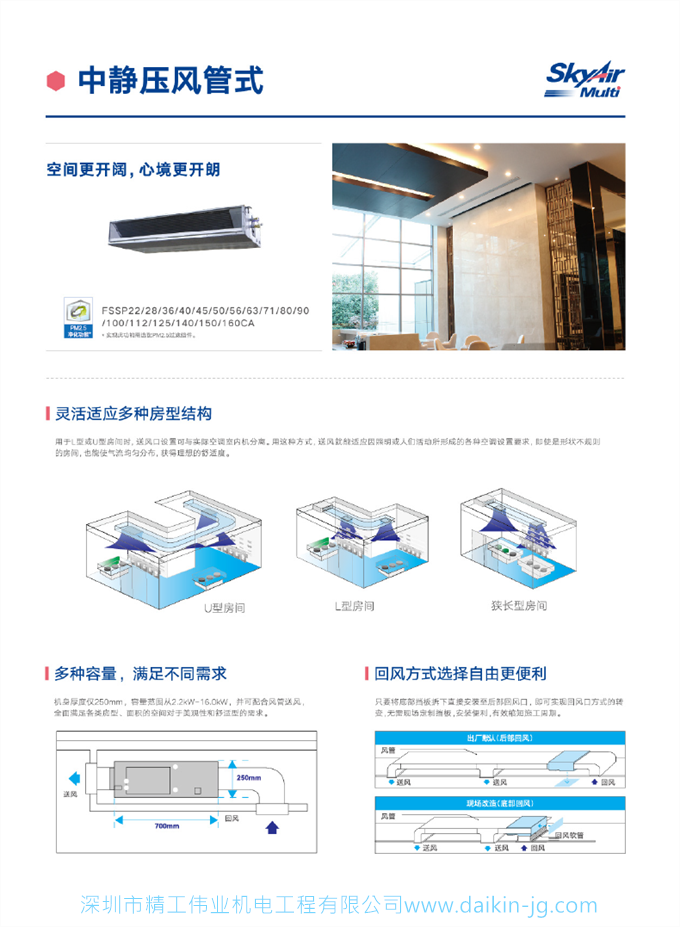 大金中央空調(diào)SkyAir商用FSSP71CA中靜壓風(fēng)管機(jī)一拖一變頻(圖3)